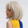 Synthetic Wigs Short Bob Platinum Blonde Wig with Bangs Synthetic Natural Straight Blonde Wig for White Women Party Daily Heat Resistant Hair 240328 240327