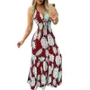 Casual jurken Jurk met V-hals Flatterende figuur Bloemenprint Halterhals Maxi voor dames Vakantie-strandkleding met elastische hoge taille