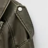 Women's Leather Faux Leather ZVRI 2023 Chaqueta corta holgada Vintage de piel sintética con cinturón para mujer, ropa de calle con cremallera para mujer, abrigo Retro para motociclista, prendas de vestir, TopsL2403