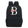 Рюкзаки для женщин, модная сумка для ноутбука на молнии, уличный дорожный рюкзак с принтом розы, 26 букв, черная портативная сумка на плечо большой вместимости