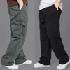 Cargo Pants Mens Loose Straight Oversize Clothing Solid Grey Versatile Work Wear Black Joggers Cotton Casual Male Trousers 240315