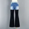 Damen Jeans 2024 Frühling Schwarz und Blau Farbe Kollision Schlaghose Mode Slim Baumwolle Damen Hohe Qualität Vielseitig Y2k