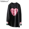 T-shirt da donna SPILEE T-shirt oversize da donna Moda girocollo Lettera Mappa Colore abbinato Spazio Cotone T-shirt da donna di media lunghezza TopsC24319