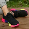 Stövlar 2023 Nyaste sneakers Kvinnor mode Rainbow Casual Shoes Round Toe Flats Större storlek Vandringskor för vårens sommarhöst