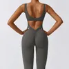 V Back Scrunch Gym Set Women Sport Onepiece Suit Yoga Fleared Pants Sports Jumpsuit Fitness Rompers Workout Bodysuits 240307