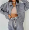 Fashion Solid Color Women Jacket Hoodies Casual Pants Suit Long Sleeve Two Piece Set for Womens