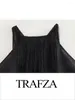 Vestidos de trabalho TRAFZA Mulheres Finas Franjas Soild Sexy Midi Elegante Saia de Festa Ternos Casuais Sem Mangas Slim Dobras Top Feminino Chic 2 Peça Conjuntos