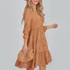 Casual Dresses Women's Fashion A-Line Dress Swiss Dot Long Sleeve V-Neck Front Button High midje Knälängd