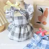 Dog Apparel Pet Clothing European Vintage Dress For Dogs Clothes Cat Small Plaid Flying Sleeve Summer Fashion Girl Yorkshire Accessories