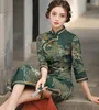 Ethnic Clothing Print Chinese Cheongsam Traditional Mandarin Collar Dress Autumn Qipao Vintage Style Simple Elegant Banquet Gown Vistidos