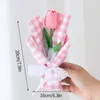 Decorative Flowers Mini Tulip Artificial Flower Bouquet Checkered Packaging Fake Teacher's Day Gift Wedding Decor Friend