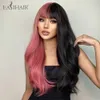 Synthetic Wigs Cosplay Synthetic Wigs Long Body Wavy Wig with Bangs Two Tone Half Pink Half Black Colorful Party Lolita Hair Wig Heat Resistant 240328 240327