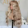 Synthetische pruiken Synthetische pruiken Lang golvend Synthetische Kanten Voorkant Pruik Highlight Blond Natuurlijk golvend Transparant Voorgeplukt Hittebestendige vezelpruik voor dames 240327