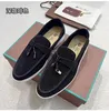 Loro piano schoenen zomerwandeling charmes suède loafers moccasins abrikoos echte lederen mannen casual slip op flats dames luxe ontwerpers platte kleding schoen fabrieksschoenen schoenen