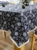 Table Cloth Blue Flower Retro Tablecloth Fabric Art Anti Scalding Cotton Linen Dining Coffee Cover Long Lace