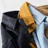 Heren Casual overhemden Japanse stijl Lange mouw Voor heren Dagelijks Causaal Corduroy Tops Revers Puur katoen Geel overhemd met zak Vintage kleding