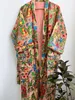 New Attractive Design Cotton Kantha Pink Color Kimono Robe Coverups Bath Robes Wrap Dress for Women From India