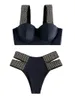 Traje de baño para mujer Mujeres 2 unids Traje de baño Set Patchwork Underwire Push Up Bikini Bra y Elástico Cut Out Briefs Ropa de playa Traje de baño