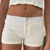 Vêtements de nuit pour femmes Combhasaki Été Y2K Kawaii Mignon Short de pyjama décontracté Bouton élastique Taille basse Imprimé floral Esthétique Lounge Boxers