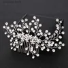 Tiaras Silver Color Rhinestone Hair Comb Floral Head Piece Pearl Wedding Hair Comb Clip Crystal Bridal Hairpin Jewelry Hair Accessory Y240319