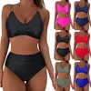 Women's Swimwear Sexy Bikini 2024 Pleated Bandeau Swimsuit Vintage High Waist Two Piece Retro Ruched Solid Brazil Bathing Suit