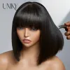 Wigs 99J Burgundy Red Straight Short Bob Human Hair Wig With Bangs For Women Scalp Top Full Machine Wig Brazilian Remy Straight Bob