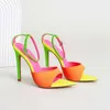 HBP Sandali non di marca Mujer Neon Verde Arancione Colore misto Sandali con punta a punta da donna Scarpe con tacco a spillo Tacchi alti