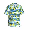 Mäns avslappnade skjortor akvarell citron hawaiian skjorta man semester blå och vita ränder kortärmad stilig design överdimensionerade blusar