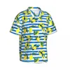 Chemises décontractées pour hommes Aquarelle Citron Chemise hawaïenne Homme Vacances Rayures bleues et blanches à manches courtes Design élégant Blouses surdimensionnées