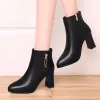 Boots New Mature Elegant Women's Booties Office Ladies Party High Heel Chelsea Boots Winter Leather Pointed Toe Shoes Size 3540