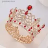 Tiaras lyxiga runda röda strass kristall bröllop krona brud tiaras och kronor diadem brud krona brud hår smycken tillbehör y240319