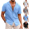 Męskie koszule męskie Męskie krótkie rękawie lato przyczynowy bawełniany lniany kolor stały kolor Codzienne klasyczne klasyczne bluzki