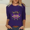 Dames T-shirt Mardi Gras T-shirts Dames Masker Bedrukt Shirt 3/4 Mouwen Tops Crewneck Blouse T-shirts Mardi Gras Outfit Voor DamesC24319