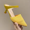 Slippers 2024 Summer High Heel Sandals Women's Pointed Toe Slim Heels Shallow Mouth Fashion Shoes Lazy Man Flying Weave One Foot Peda