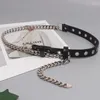 Bälten Tannt Women Belt Fashion Vintage Tjock Chain Metal 2024 Patchwork Pu Leather Black Woman