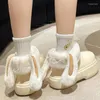 Hausschuhe Ohren 2024 Baumwolle Damen wasserdichte Indoor Anti-Rutsch-Plüsch abnehmbare Schuhe mit High Heels