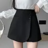 Casual Dresses Gray Office OL Womens Skirts Shorts With Button 2024 Fall High Waist Suits Fabric Short Trousers Femme