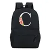 Рюкзаки для женщин, модная сумка для ноутбука на молнии, уличный дорожный рюкзак с принтом розы, 26 букв, черная портативная сумка на плечо большой вместимости