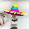 ワイドブリム帽子バケツ帽子カラフルなstrハットメキシコスタイルの屋外日焼け止め竹製織り幅広の帽子季節パーティーサプライハロウィーンY240319