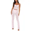 Pantaloni a due pezzi da donna in pizzo floreale trasparente 2 abiti per le donne Sexy aderente senza maniche canotta Crop Top e pigiama Lounge Set