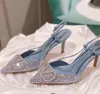 Champagne Princess Crystals Designer Sandaler Pumpar Shoes Women High Heels Open Back Stiletto Heeled Ladies Wedding Sexy Sexy