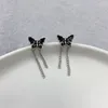 Boucles d'oreilles à clous en chaîne papillon noir, personnalité assortie avec tout pour femmes, bijoux cadeaux