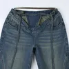 Jeans da donna Pantaloni con lacci a vita alta a forma di V Pantaloni con lacci sexy in denim effetto consumato Gamba larga per le donne Moda alternativa Streetwear coreano