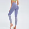 Pantalones activos Leggings de yoga a rayas Mujeres de cintura alta Fitness Sin costuras Transpirable Deportes Estiramiento Levantamiento de cadera