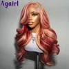 Synthetic Wigs 200% Pomegranate Red 613 Blonde Highlight 13x6 Lace Frontal Human Hair Wigs 13x4 Body Wave Lace Front Wigs for Women Pre Plucked 240328 240327