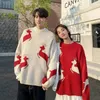 Свитер, рождественский теплый вязаный осенний пуловер с длинными рукавами, шикарный лоскутный свитер с воротником для колледжа, японский стиль, Ins 240228