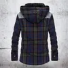 Camicie casual da uomo Autunno Inverno Uomo con cappuccio in pile di lana addensare calda camicia militare scozzese a maniche lunghe in puro cotone monopetto