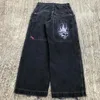 Y2k calças de brim largas hip hop padrão impressão oversized perna larga calças jeans vintage das mulheres dos homens calças góticas streetwear 240311