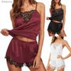 Womenka dla kobiet 2pcs seksowna piżama zestaw kobiet seksowna koronkowa patchwork satynowy jedwabny pasek spaghetti top gorące szorty Pajama Kobiety sleepwear femme pijamasc24319