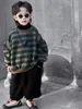 Giyim Setleri Erkek ve Kızlar Takım Retro Giyim Sonbahar Kış Çizgili Yastıklı Ceket Kazak Çocuklar Bebek Spor Pantolon Çocuk Giysileri